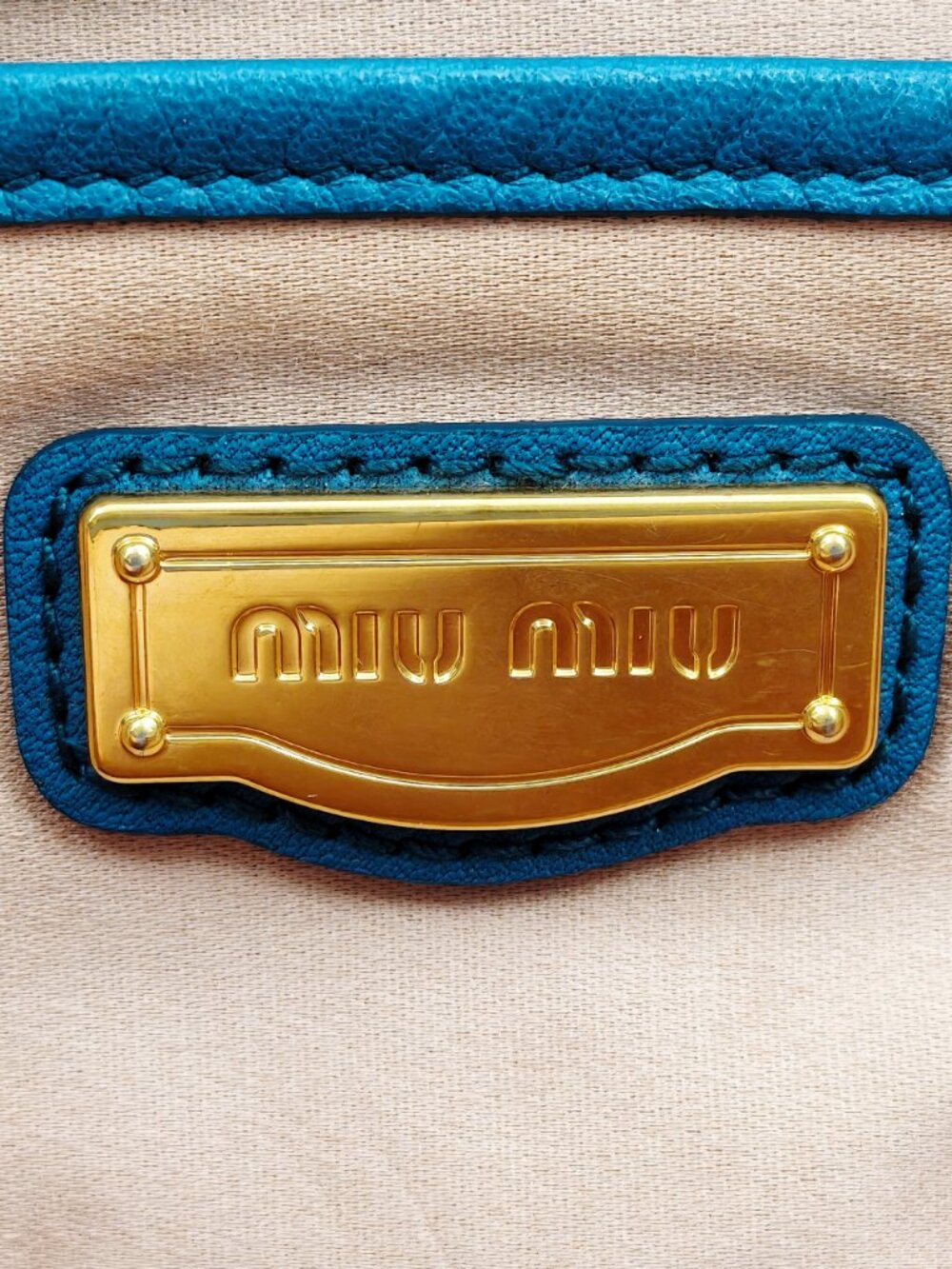 Miu Miu Blue Pebbled Leather Tote Shoulder Bag Gold Hardware - Picture 10 of 15
